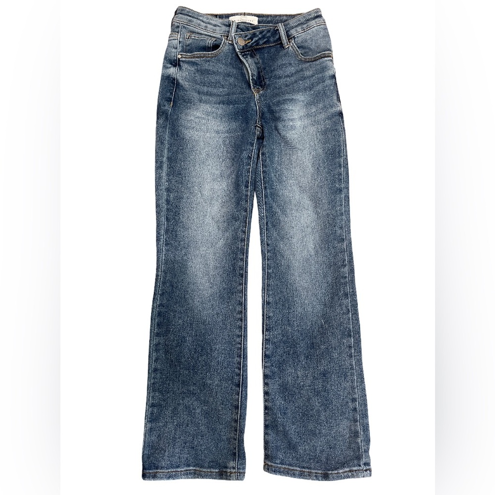 Risen Wide Leg Medium Wash Jeans Women Size 1 Stretch Denim
